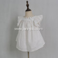 White embroidered collar cotton linen baby girls dresses